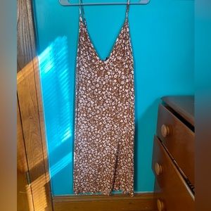 Brown & Pink Floral Midi Dress